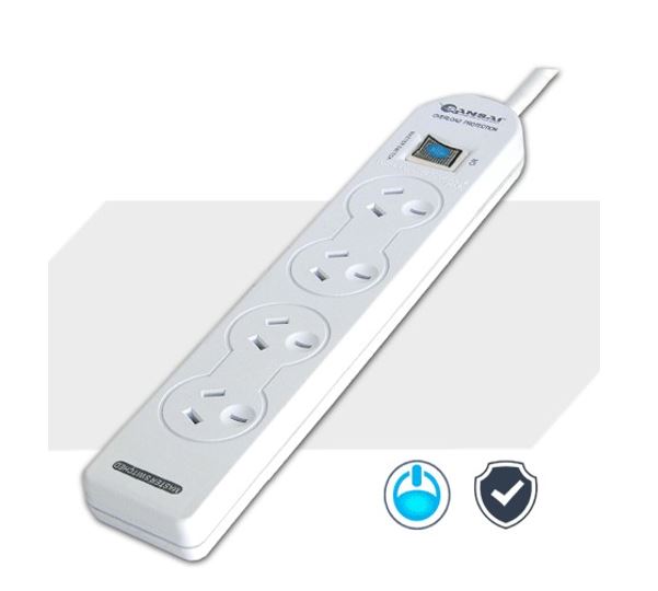 Sansai 4 Way Basic Powerboard (131P) with Master Switch Overload Protecte Reset button Indicator Light 100CM Lead 240VAC 10A Sansai 4 Way Basic Powerboard (131P) with Master Switch Overload Protecte Reset button Indicator Light 100CM Lead 240VAC 10A